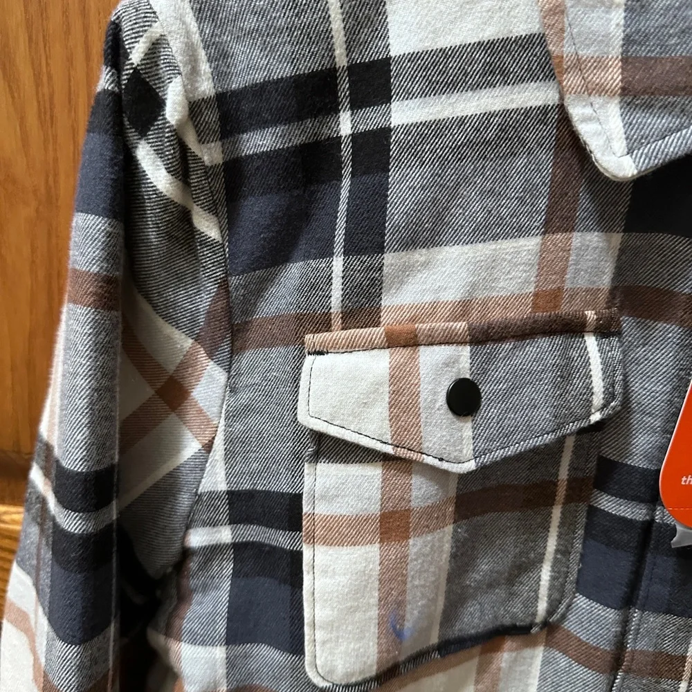 Boys‎ black/brown/white plaid Button-Up Shirt JACKET  Size 10-12 NEW